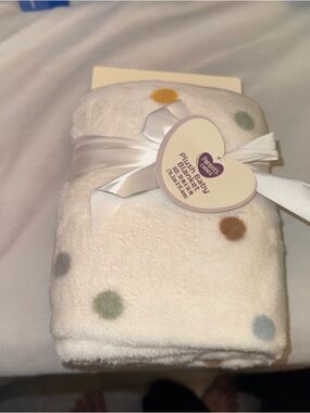 Plush Baby Blanket - White with Multicolor Dots